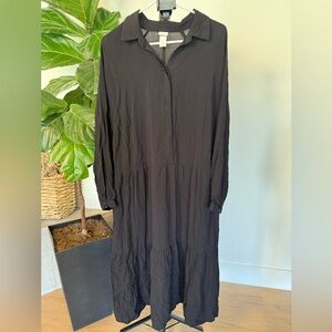 H&M Black Long Sleeve Tiered Shirt Dress Size XL